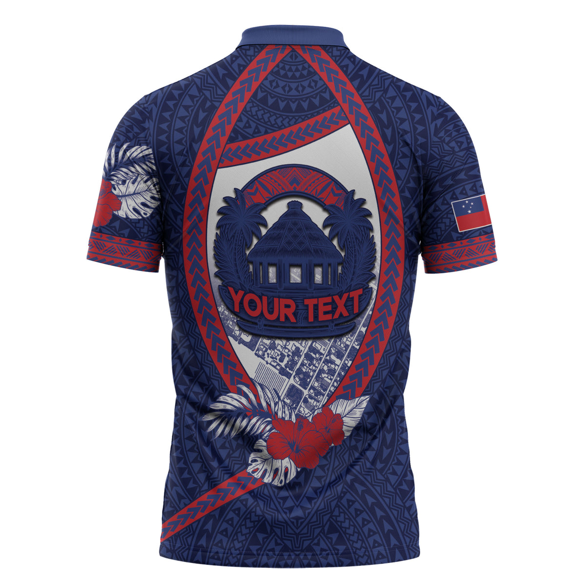 Personalised Vailele Samoa Village Zipper Polo Shirt Map Polynesian Tribal Hibiscus Floral