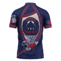 Personalised Vailele Samoa Village Zipper Polo Shirt Map Polynesian Tribal Hibiscus Floral