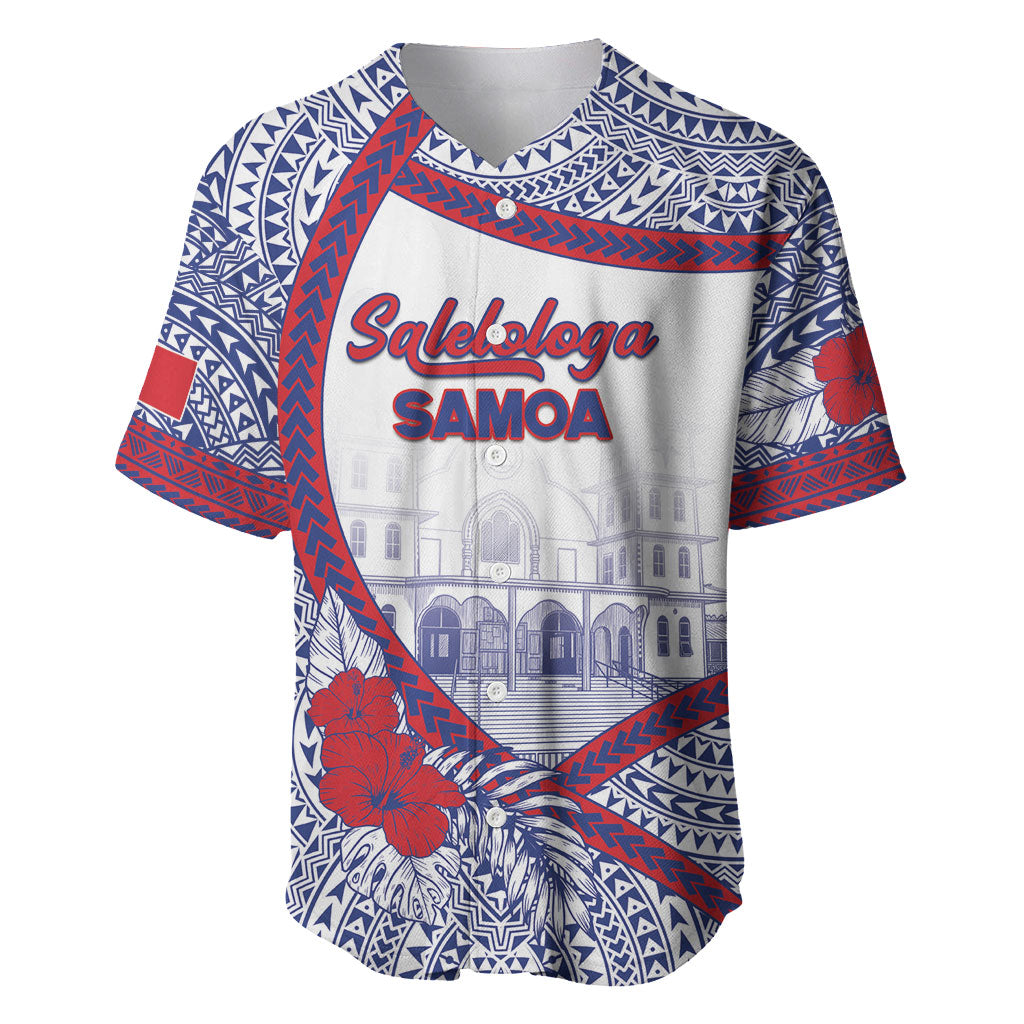 Personalised Salelologa Samoa Village Baseball Jersey Polynesian Tribal Church Landmark Hibiscus Floral DT05 White - Polynesian Pride