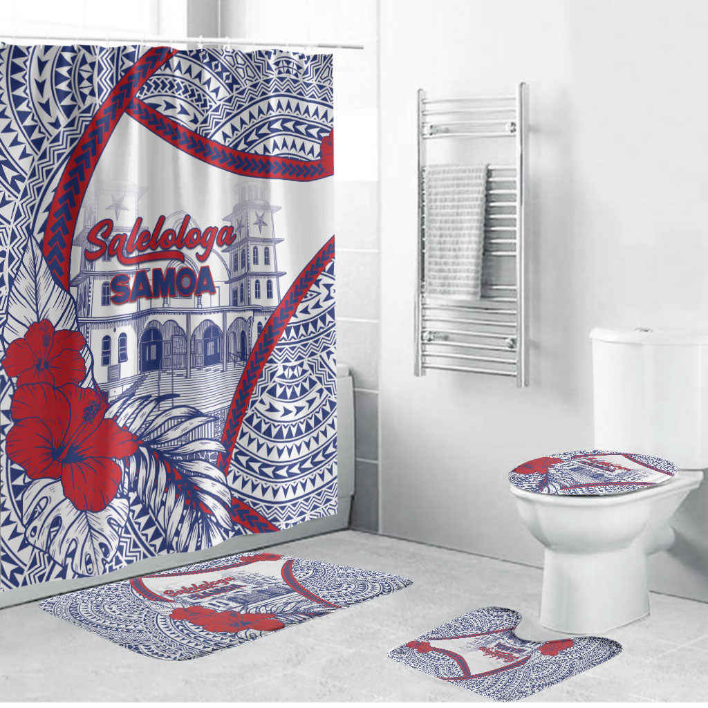 Salelologa Samoa Village Bathroom Set Polynesian Tribal Church Landmark Hibiscus Floral DT05 Bathroom Set (4 pcs) White - Polynesian Pride