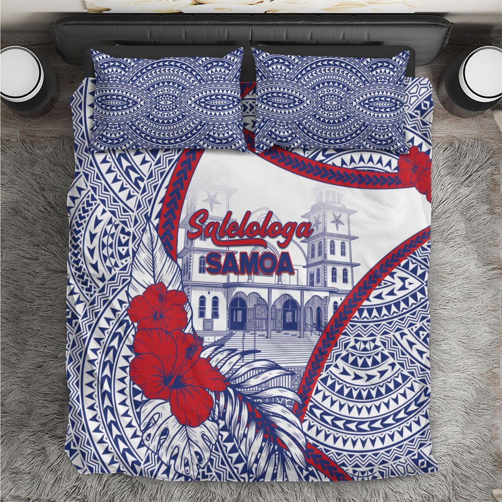Salelologa Samoa Village Bedding Set Polynesian Tribal Church Landmark Hibiscus Floral
