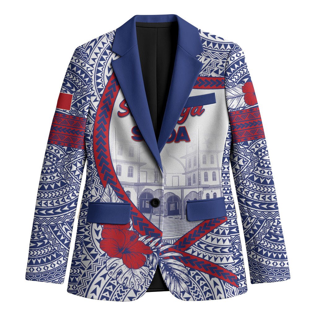 Personalised Salelologa Samoa Village Blazer Polynesian Tribal Church Landmark Hibiscus Floral