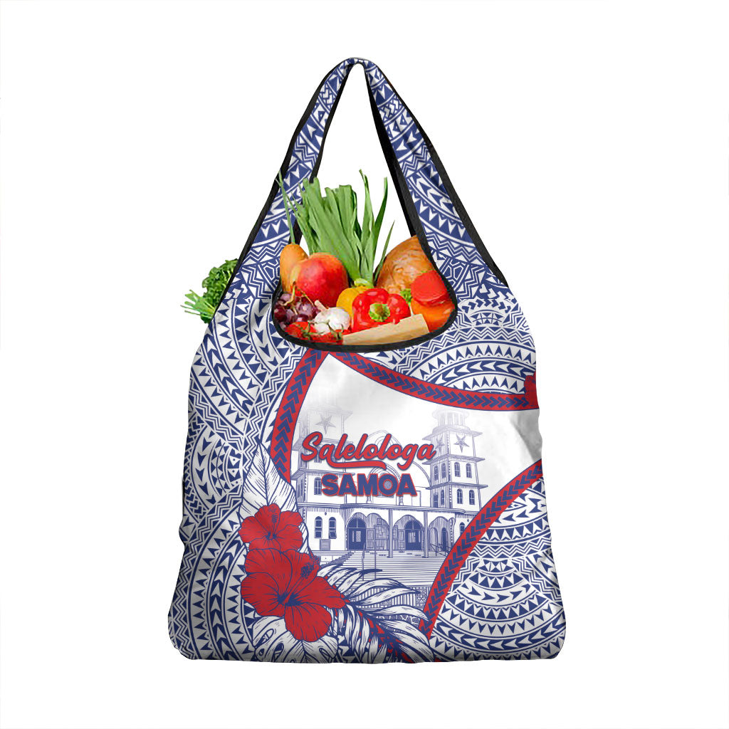 Salelologa Samoa Village Grocery Bag Polynesian Tribal Church Landmark Hibiscus Floral