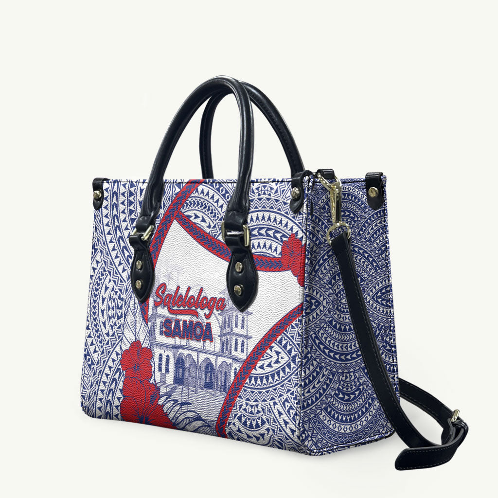 Salelologa Samoa Village Leather Bag Polynesian Tribal Church Landmark Hibiscus Floral