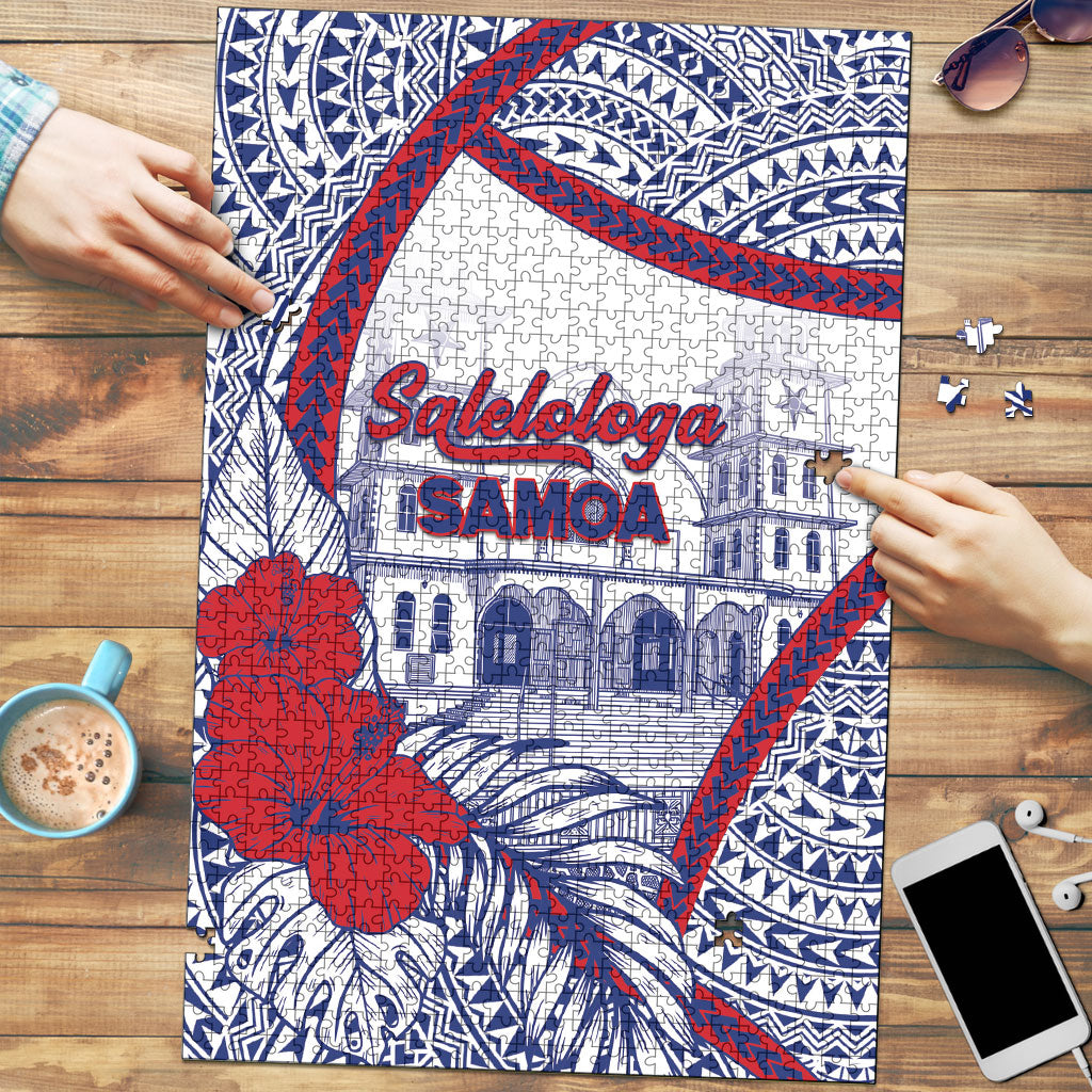 Salelologa Samoa Village Puzzle Polynesian Tribal Church Landmark Hibiscus Floral DT05 White - Polynesian Pride