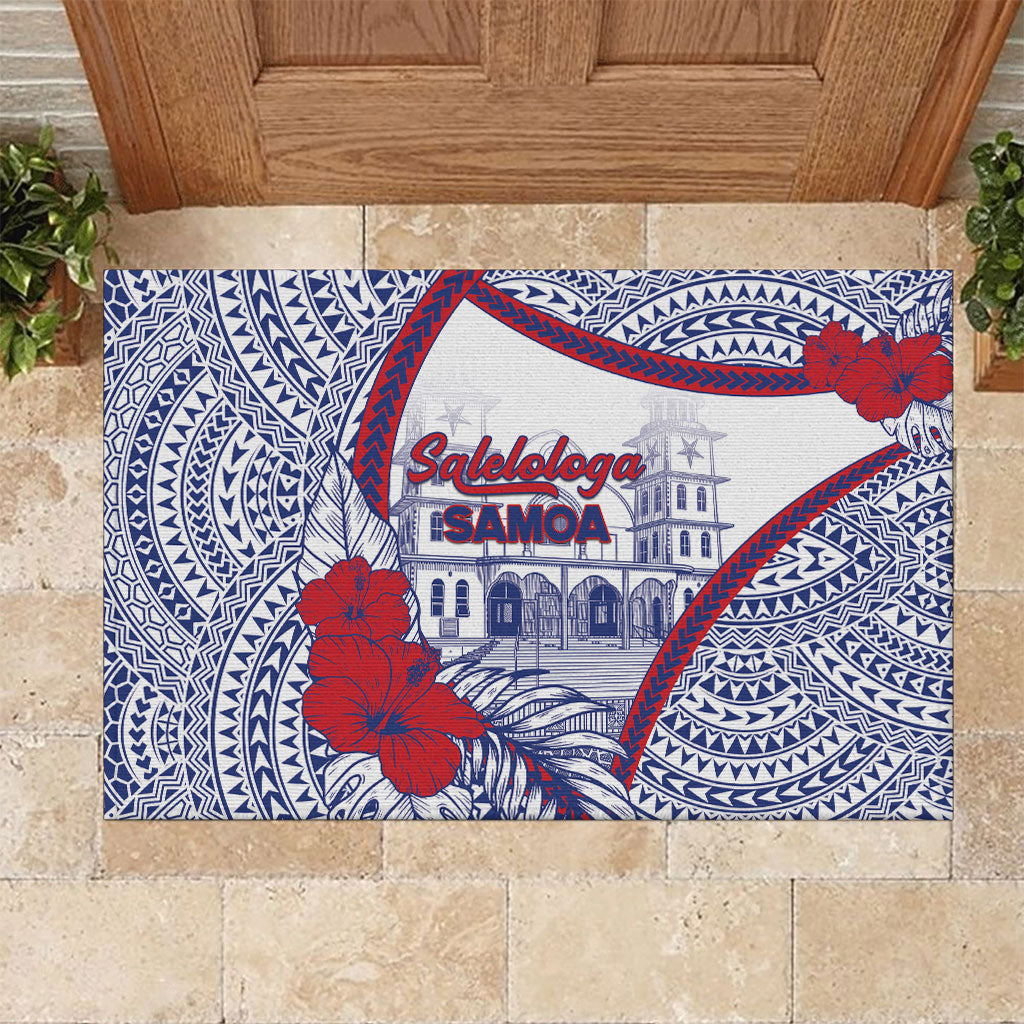 Salelologa Samoa Village Rubber Doormat Polynesian Tribal Church Landmark Hibiscus Floral