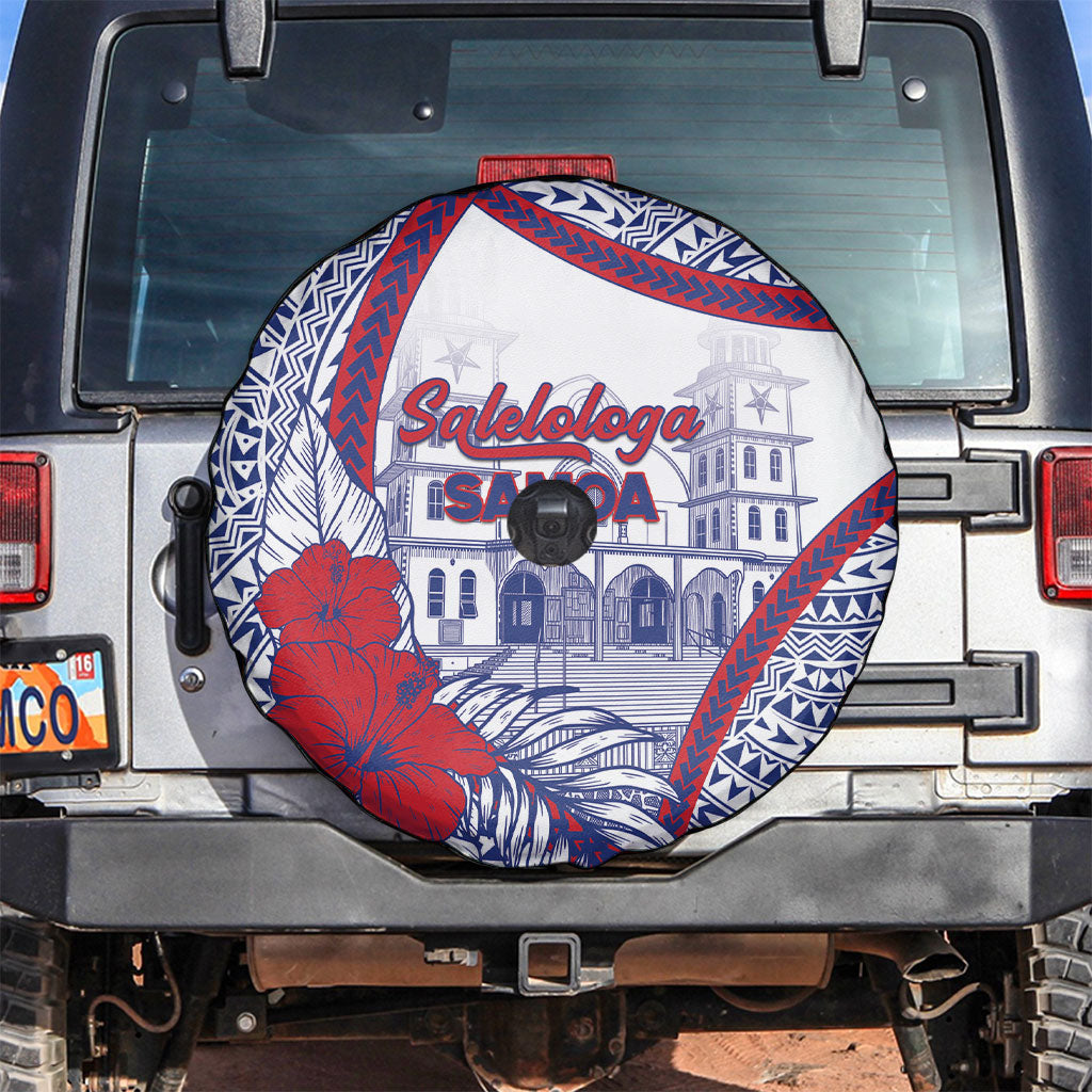 Salelologa Samoa Village Spare Tire Cover Polynesian Tribal Church Landmark Hibiscus Floral DT05 White - Polynesian Pride