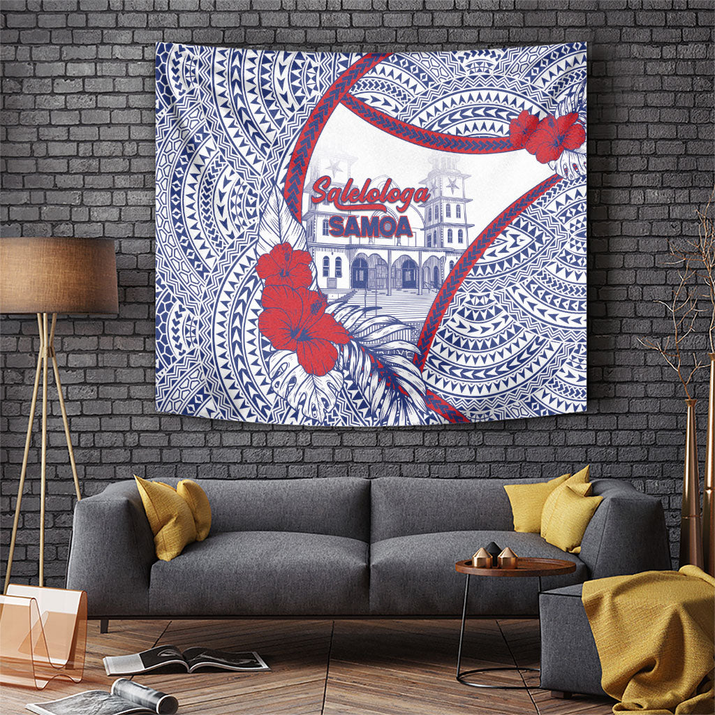 Salelologa Samoa Village Tapestry Polynesian Tribal Church Landmark Hibiscus Floral