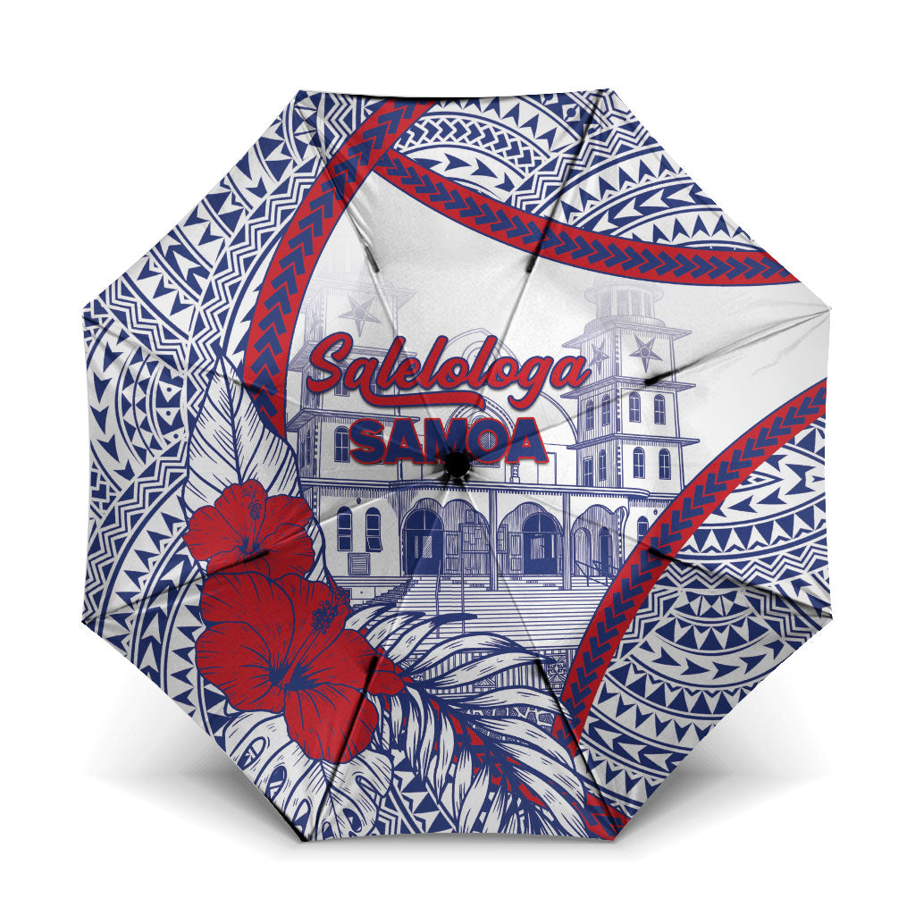Salelologa Samoa Village Umbrella Polynesian Tribal Church Landmark Hibiscus Floral DT05 One Size Folded 11.42 inch Opened Diameter 37.4 inch White - Polynesian Pride