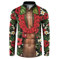 Hawaiian Floral Muscle Abs Button Sweatshirt Six Pack Hibiscus Flower Lei Luau DT05 Black - Polynesian Pride