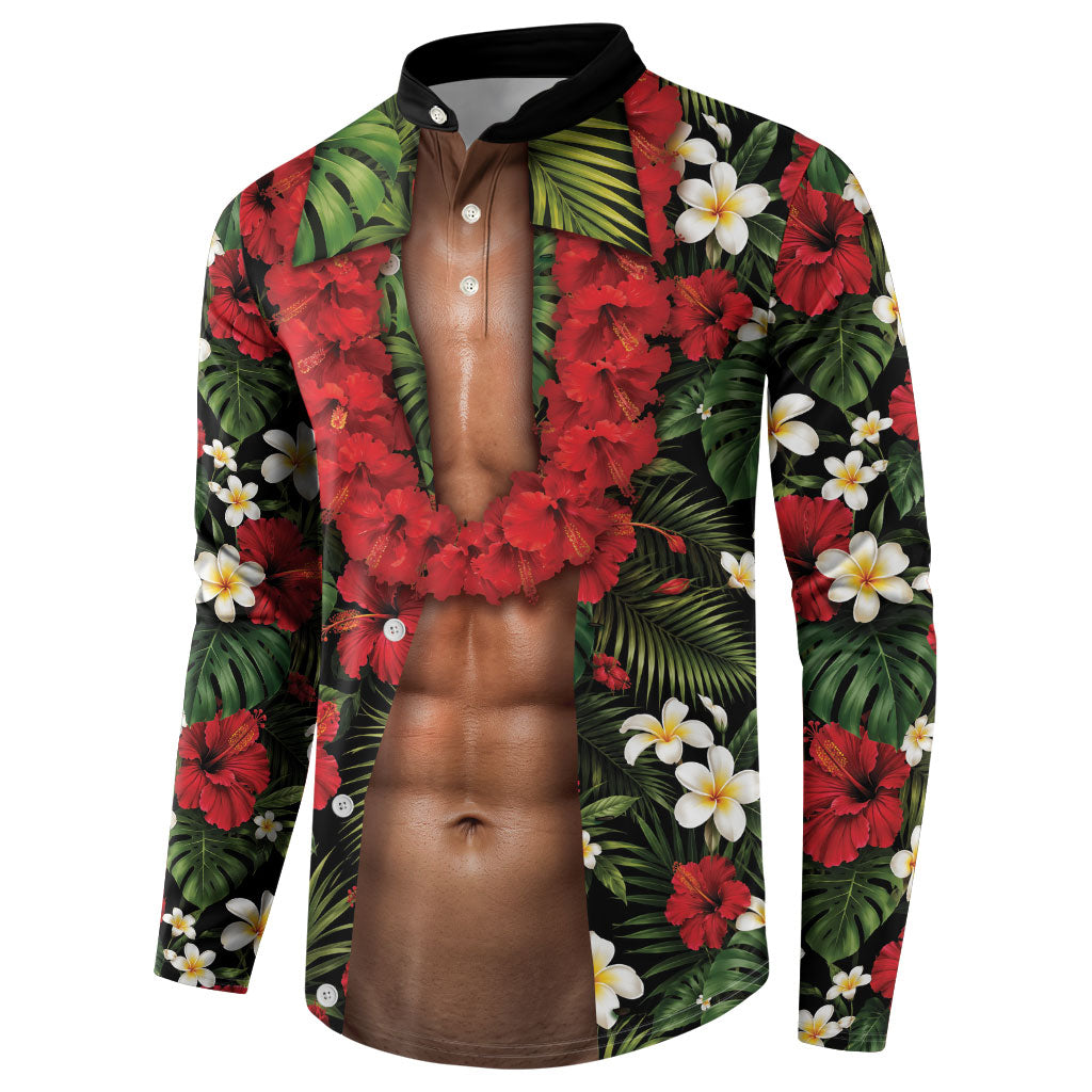 Hawaiian Floral Muscle Abs Button Sweatshirt Six Pack Hibiscus Flower Lei Luau DT05 - Polynesian Pride