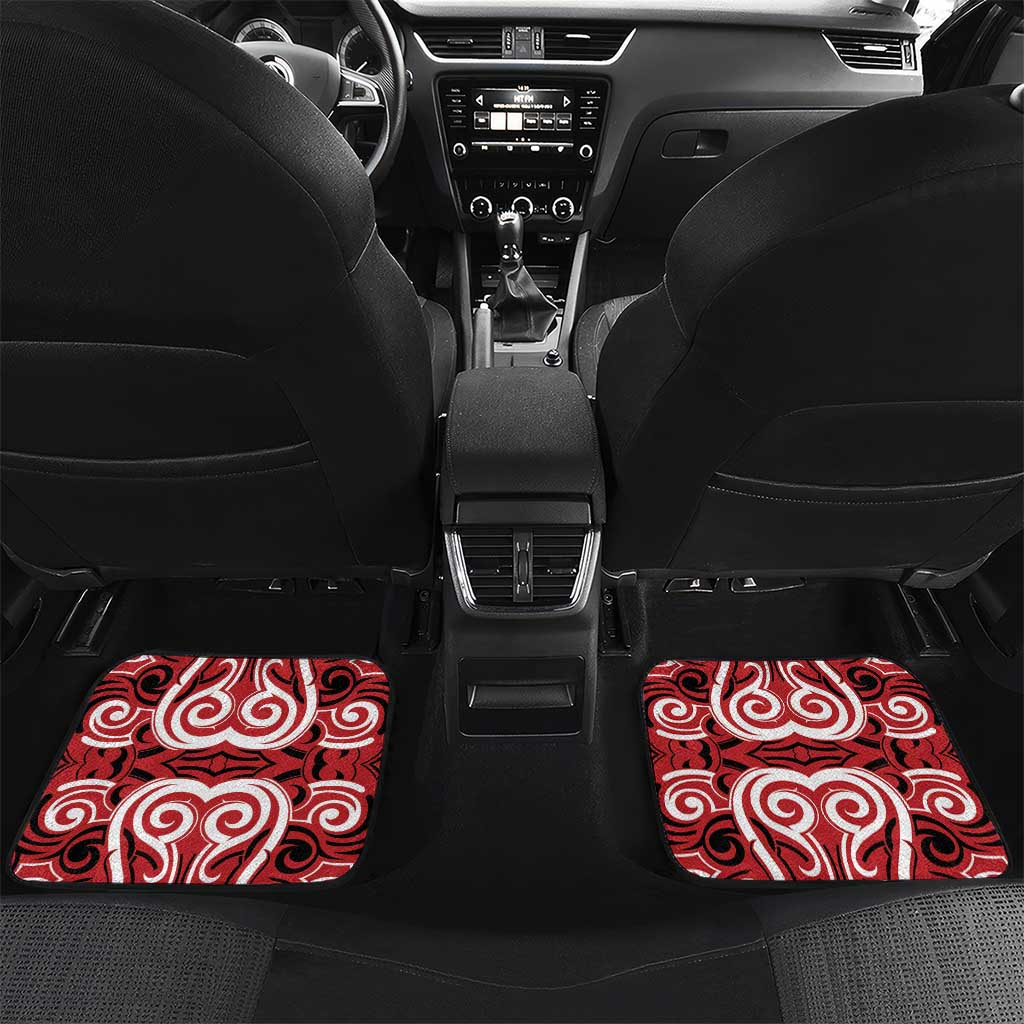 Aotearoa Ngapuhi Car Mats Maori Pattern New Zealand DT05 Set 2pcs - Back Red - Polynesian Pride