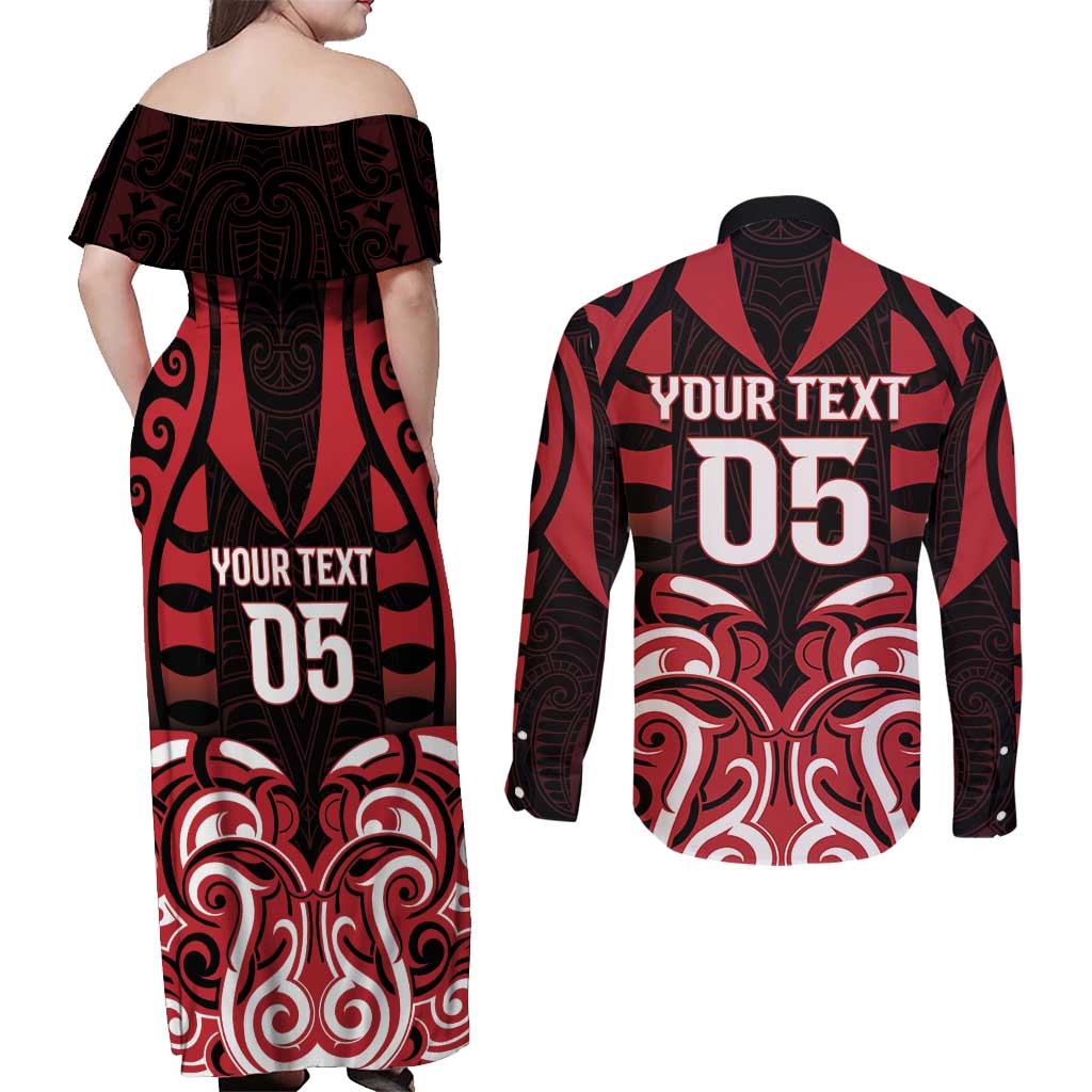 Custom Aotearoa Ngapuhi Couples Matching Off Shoulder Maxi Dress and Long Sleeve Button Shirt Maori Pattern New Zealand DT05 - Polynesian Pride