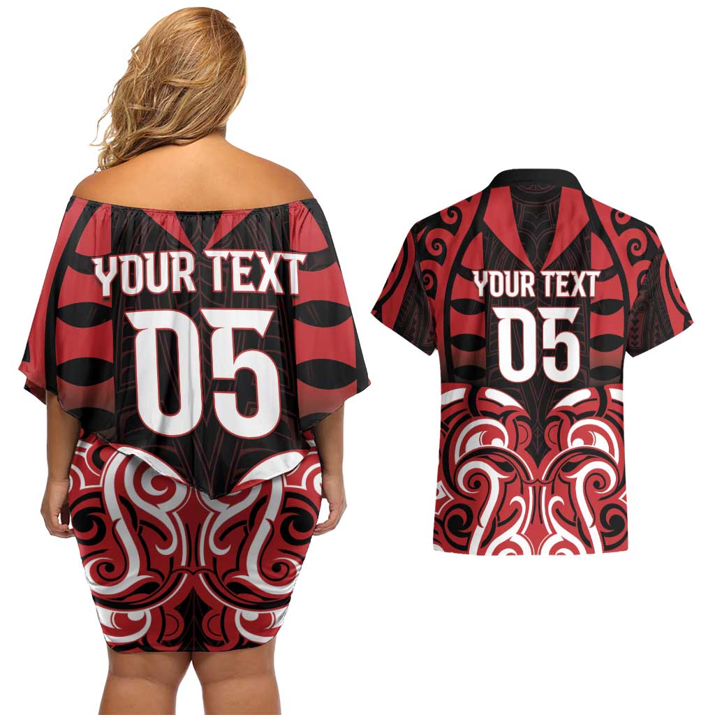 Custom Aotearoa Ngapuhi Couples Matching Off Shoulder Short Dress and Hawaiian Shirt Maori Pattern New Zealand DT05 - Polynesian Pride