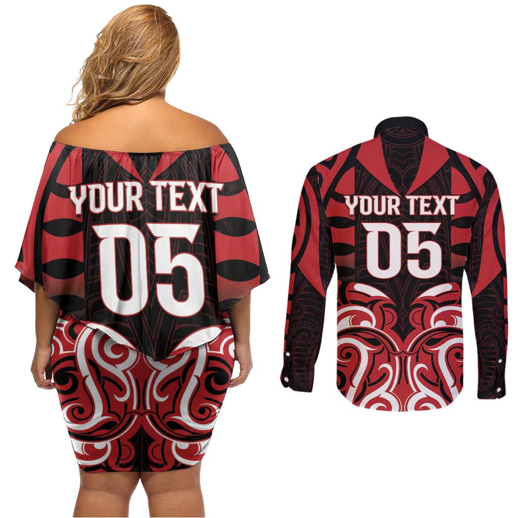 Custom Aotearoa Ngapuhi Couples Matching Off Shoulder Short Dress and Long Sleeve Button Shirt Maori Pattern New Zealand DT05 - Polynesian Pride