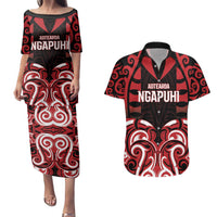 Custom Aotearoa Ngapuhi Couples Matching Puletasi and Hawaiian Shirt Maori Pattern New Zealand DT05 Red - Polynesian Pride