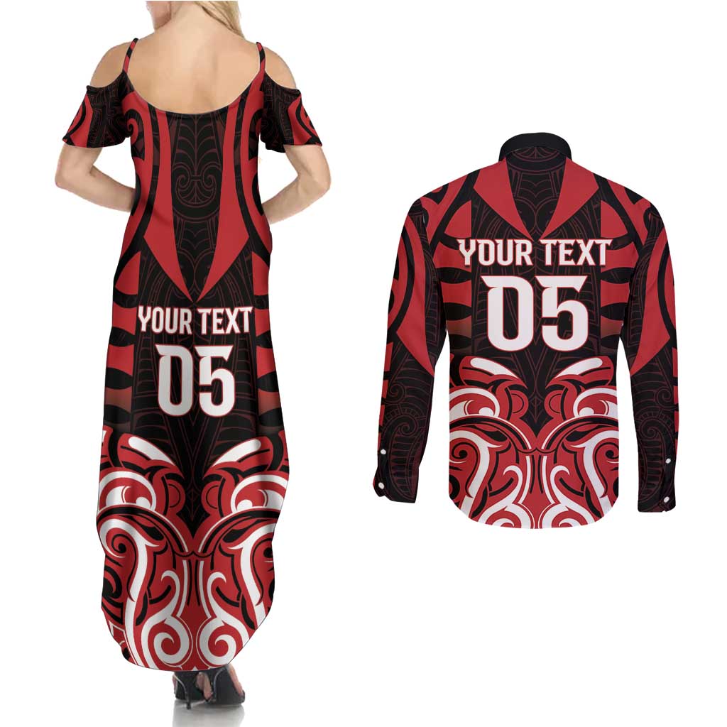 Custom Aotearoa Ngapuhi Couples Matching Summer Maxi Dress and Long Sleeve Button Shirt Maori Pattern New Zealand DT05 - Polynesian Pride