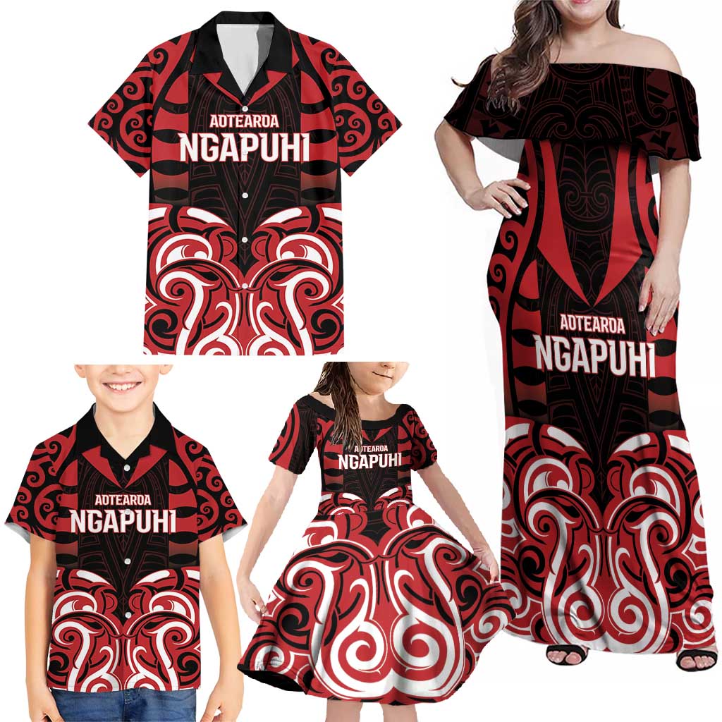Custom Aotearoa Ngapuhi Family Matching Off Shoulder Maxi Dress and Hawaiian Shirt Maori Pattern New Zealand - Polynesian Pride