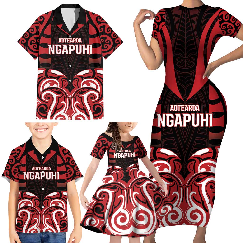 Custom Aotearoa Ngapuhi Family Matching Short Sleeve Bodycon Dress and Hawaiian Shirt Maori Pattern New Zealand DT05 - Polynesian Pride