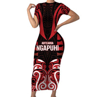 Custom Aotearoa Ngapuhi Family Matching Short Sleeve Bodycon Dress and Hawaiian Shirt Maori Pattern New Zealand DT05 Mom's Dress Red - Polynesian Pride