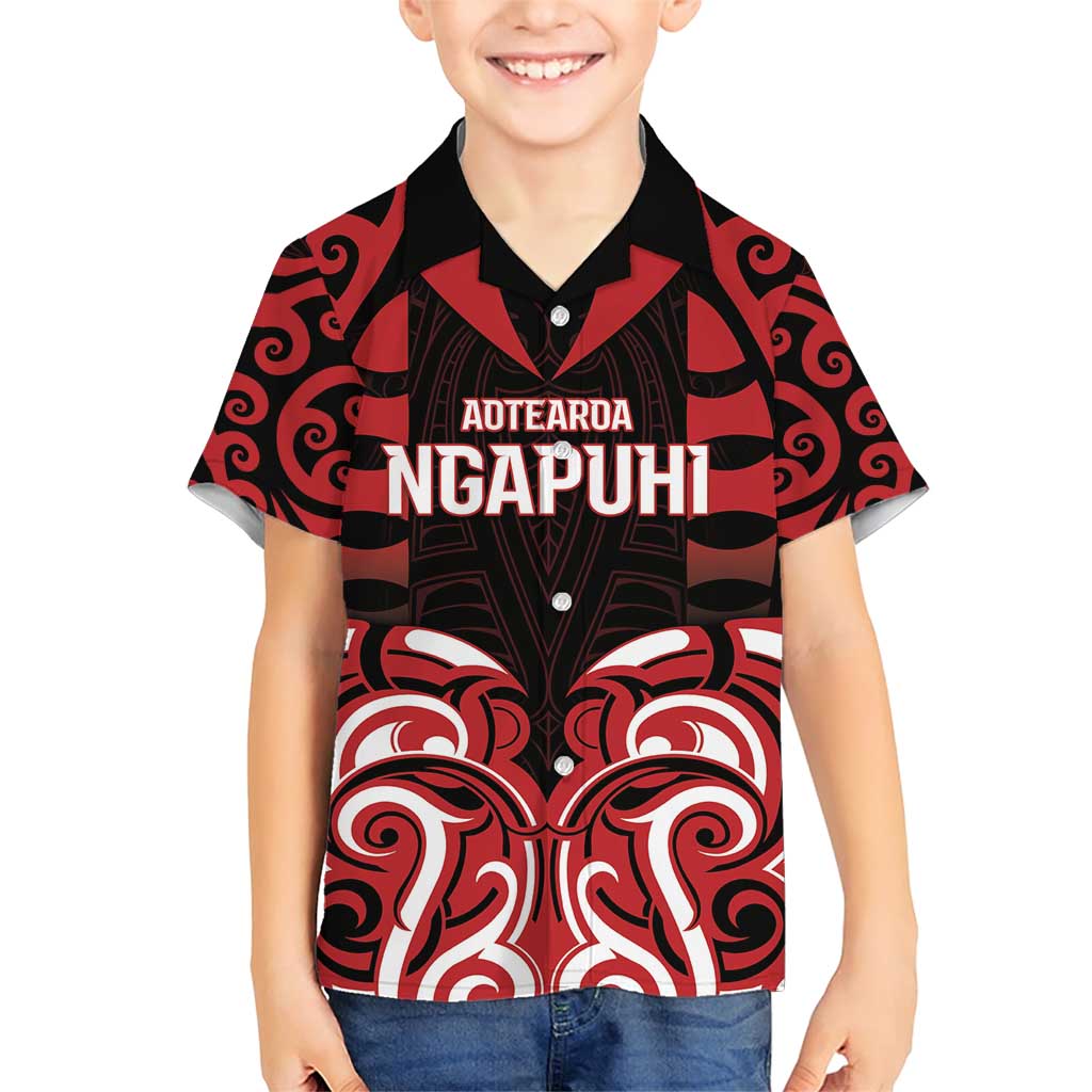 Custom Aotearoa Ngapuhi Family Matching Short Sleeve Bodycon Dress and Hawaiian Shirt Maori Pattern New Zealand DT05 Son's Shirt Red - Polynesian Pride