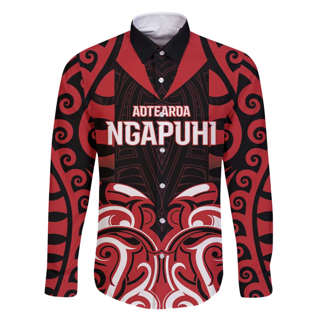 Custom Aotearoa Ngapuhi Family Matching Summer Maxi Dress and Hawaiian Shirt Maori Pattern New Zealand DT05 Dad's Shirt - Long Sleeve Red - Polynesian Pride