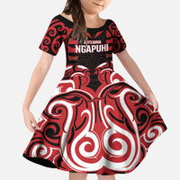 Custom Aotearoa Ngapuhi Family Matching Tank Maxi Dress and Hawaiian Shirt Maori Pattern New Zealand DT05 Daughter's Dress Red - Polynesian Pride