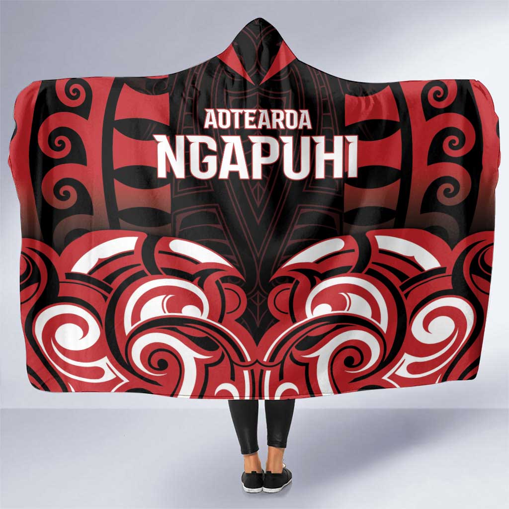 Aotearoa Ngapuhi Hooded Blanket Maori Pattern New Zealand DT05 One Size Red - Polynesian Pride
