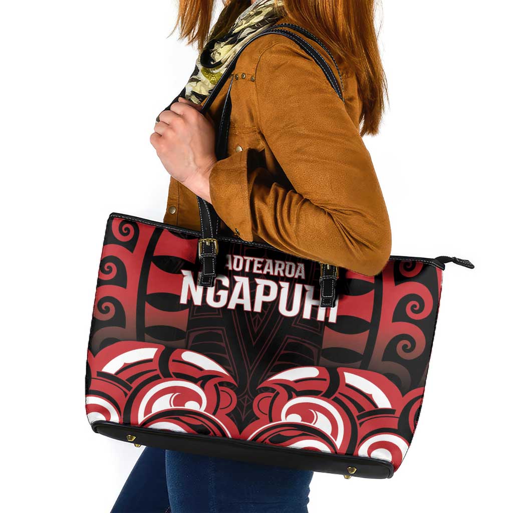 Aotearoa Ngapuhi Leather Tote Bag Maori Pattern New Zealand DT05 Red - Polynesian Pride