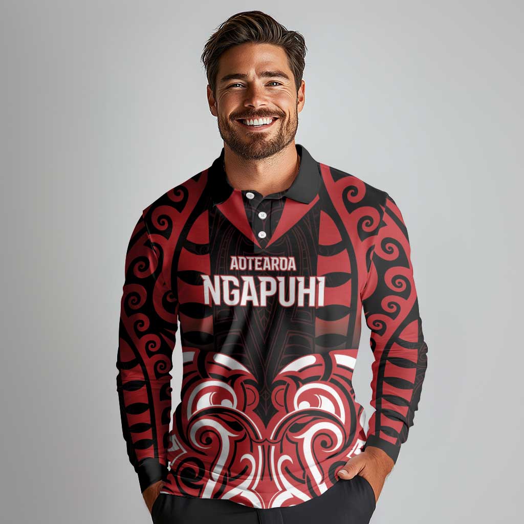 Custom Aotearoa Ngapuhi Long Sleeve Polo Shirt Maori Pattern New Zealand - Polynesian Pride