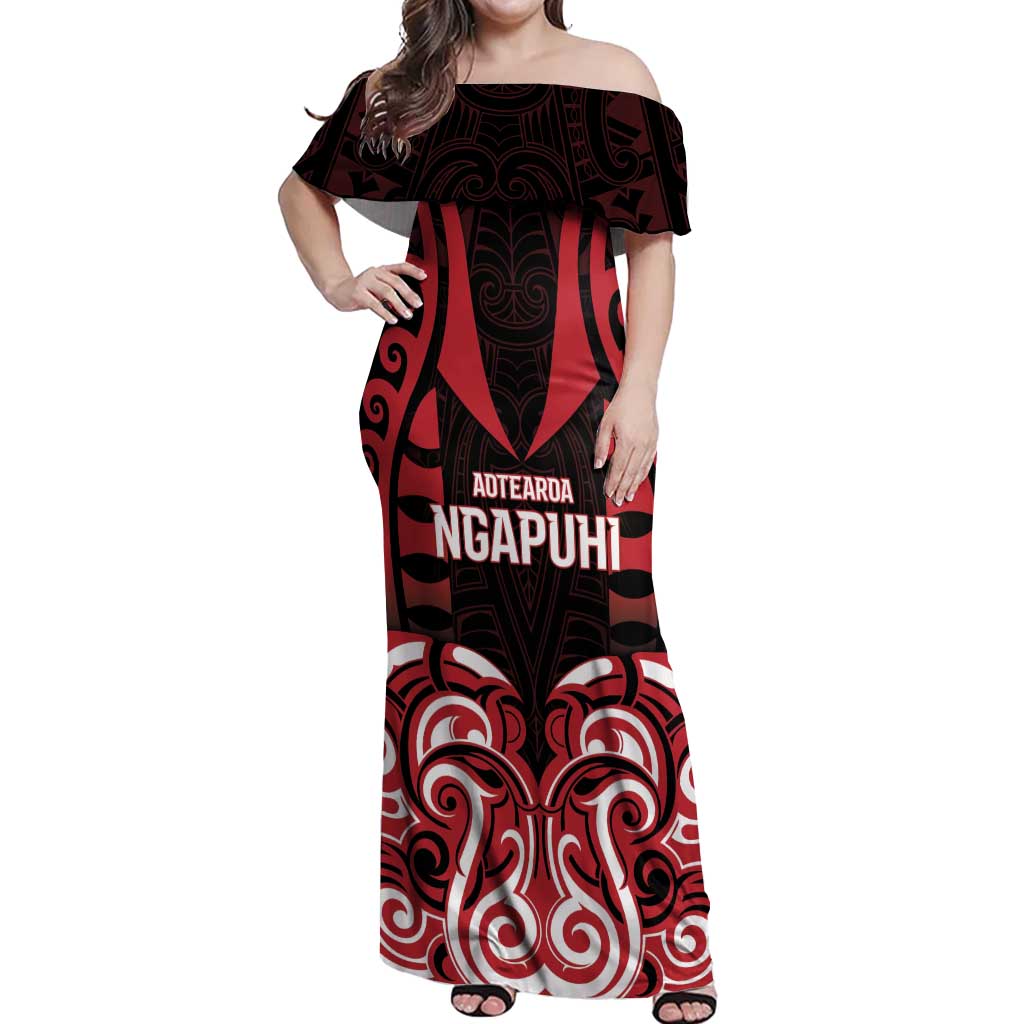 Custom Aotearoa Ngapuhi Off Shoulder Maxi Dress Maori Pattern New Zealand - Polynesian Pride