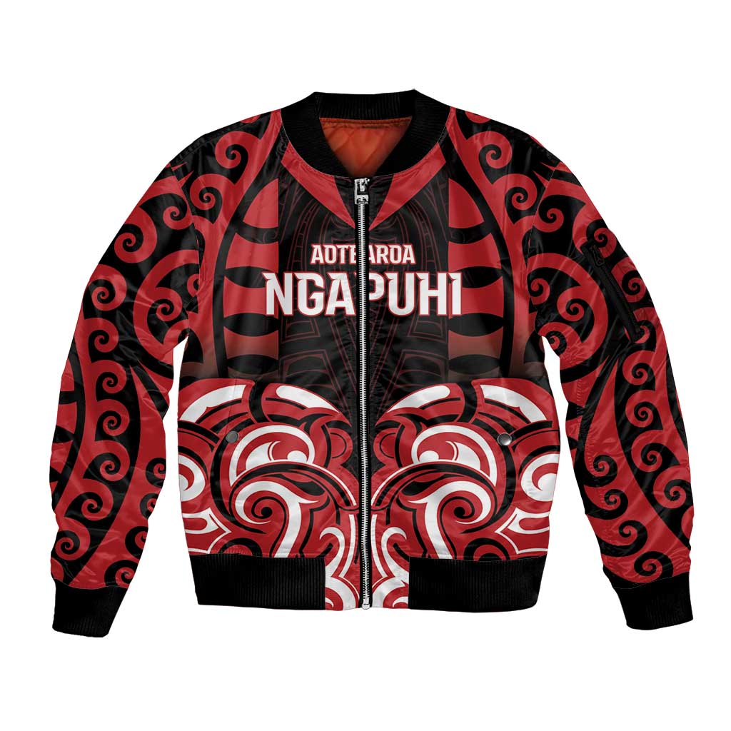 Custom Aotearoa Ngapuhi Sleeve Zip Bomber Jacket Maori Pattern New Zealand DT05 Unisex Red - Polynesian Pride