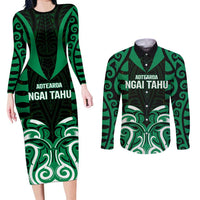 Custom Aotearoa Ngai Tahu Couples Matching Long Sleeve Bodycon Dress and Long Sleeve Button Shirt Maori Pattern New Zealand DT05 Green - Polynesian Pride