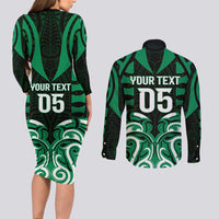 Custom Aotearoa Ngai Tahu Couples Matching Long Sleeve Bodycon Dress and Long Sleeve Button Shirt Maori Pattern New Zealand DT05 - Polynesian Pride