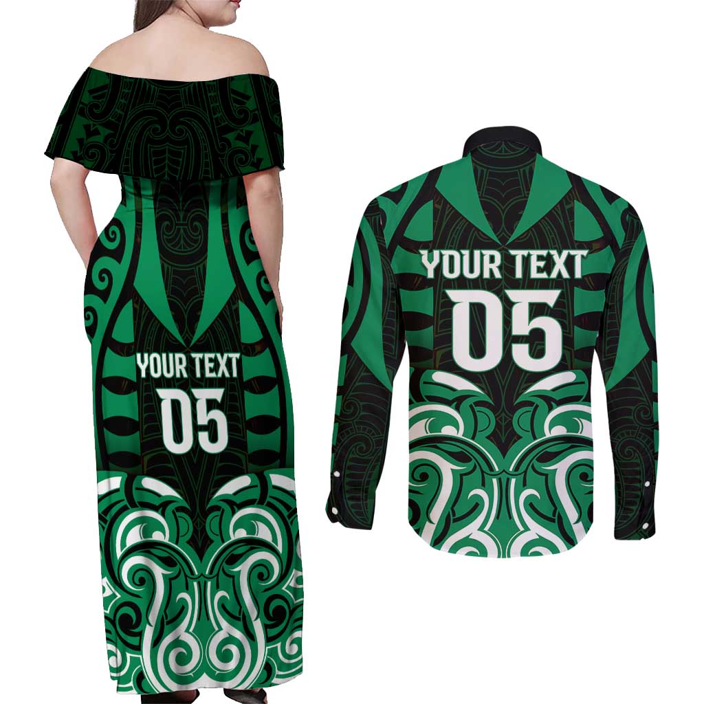 Custom Aotearoa Ngai Tahu Couples Matching Off Shoulder Maxi Dress and Long Sleeve Button Shirt Maori Pattern New Zealand DT05 - Polynesian Pride