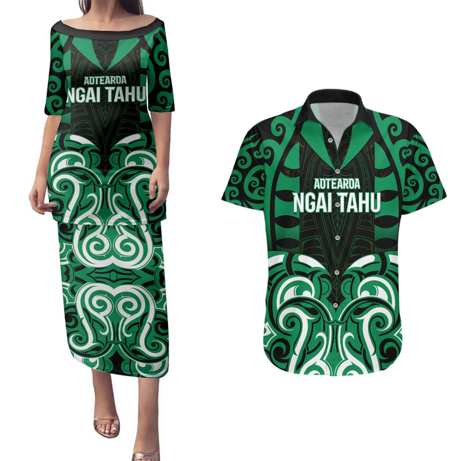 Custom Aotearoa Ngai Tahu Couples Matching Puletasi and Hawaiian Shirt Maori Pattern New Zealand - Polynesian Pride
