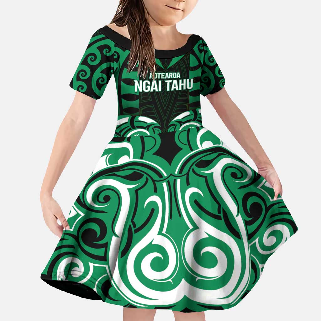 Custom Aotearoa Ngai Tahu Family Matching Mermaid Dress and Hawaiian Shirt Maori Pattern New Zealand DT05 Daughter's Dress Green - Polynesian Pride