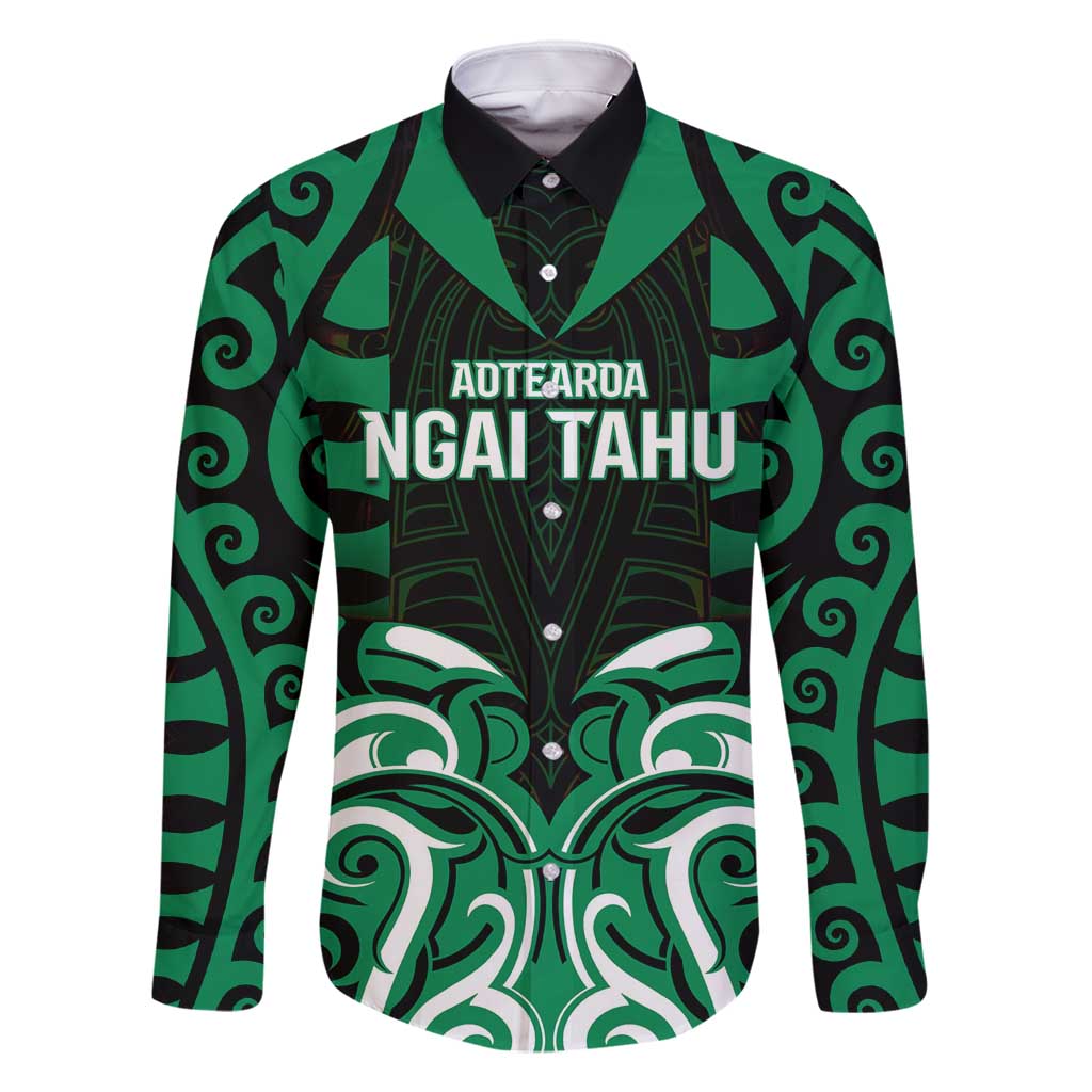 Custom Aotearoa Ngai Tahu Family Matching Mermaid Dress and Hawaiian Shirt Maori Pattern New Zealand DT05 Dad's Shirt - Long Sleeve Green - Polynesian Pride