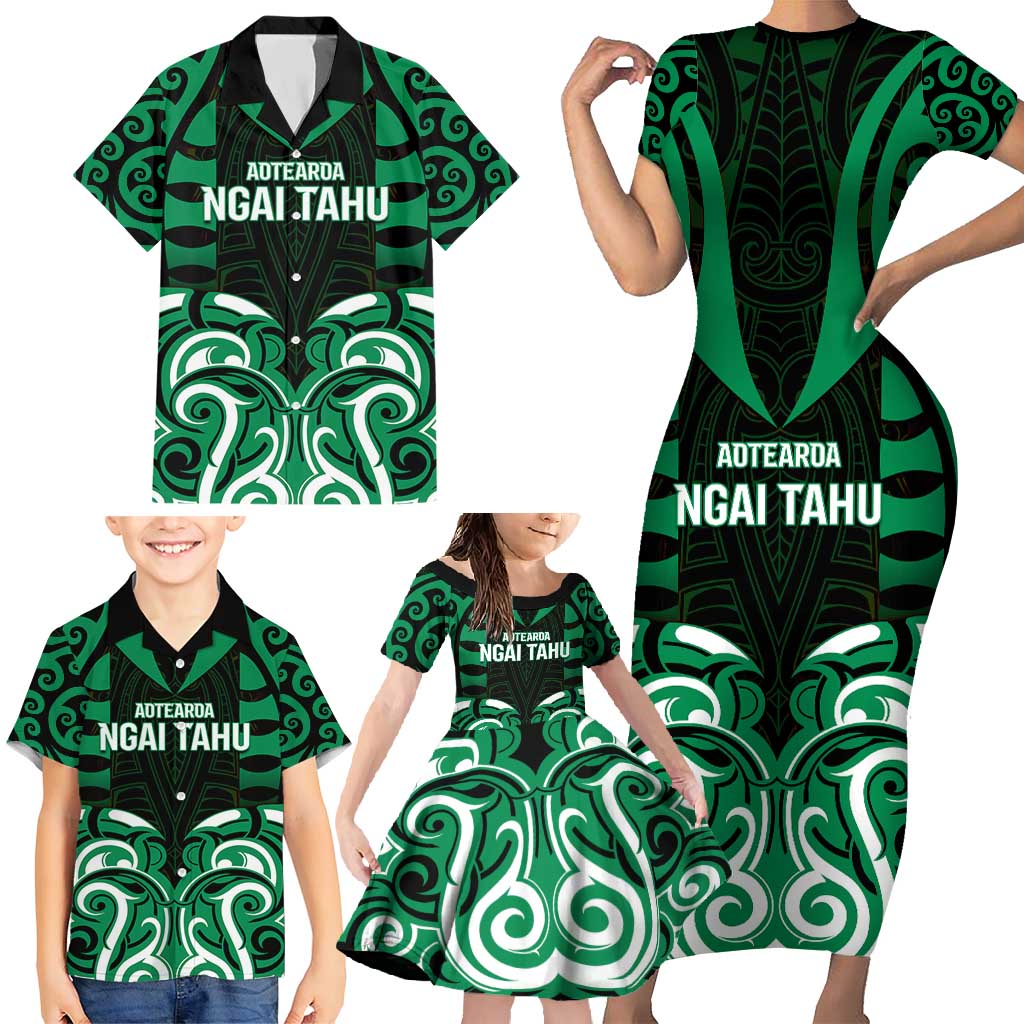 Custom Aotearoa Ngai Tahu Family Matching Short Sleeve Bodycon Dress and Hawaiian Shirt Maori Pattern New Zealand - Polynesian Pride