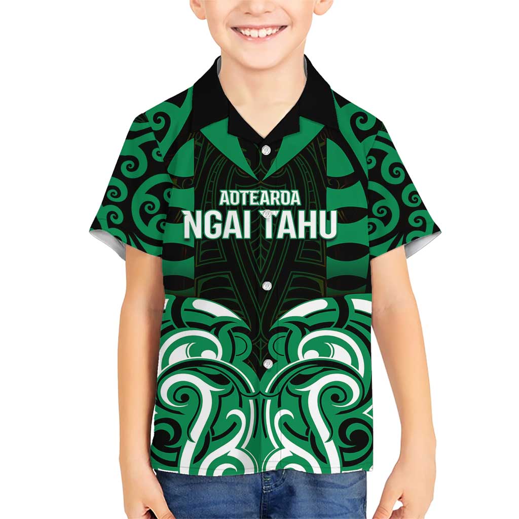 Custom Aotearoa Ngai Tahu Family Matching Short Sleeve Bodycon Dress and Hawaiian Shirt Maori Pattern New Zealand DT05 Son's Shirt Green - Polynesian Pride