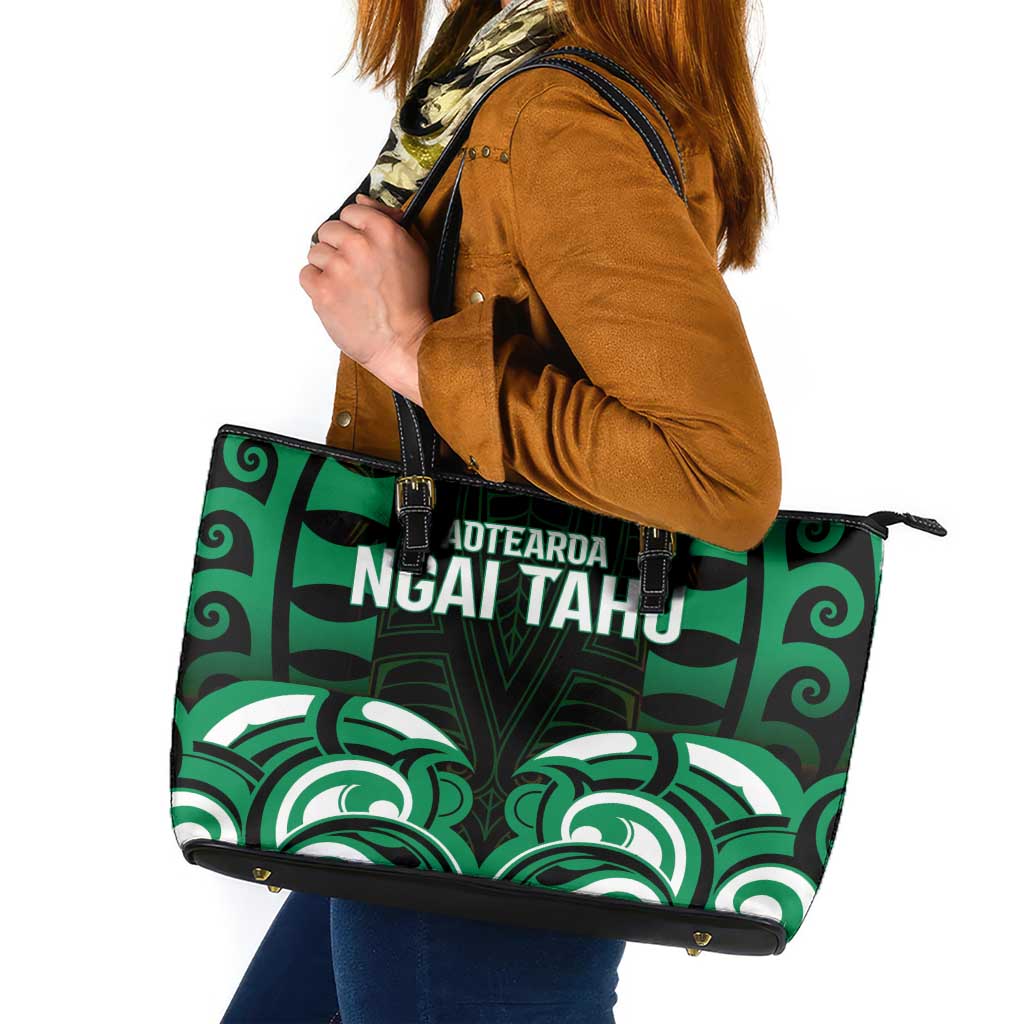Aotearoa Ngai Tahu Leather Tote Bag Maori Pattern New Zealand DT05 Green - Polynesian Pride