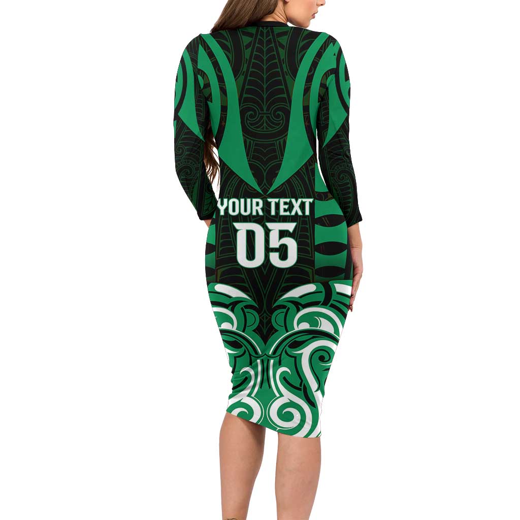 Custom Aotearoa Ngai Tahu Long Sleeve Bodycon Dress Maori Pattern New Zealand - Polynesian Pride