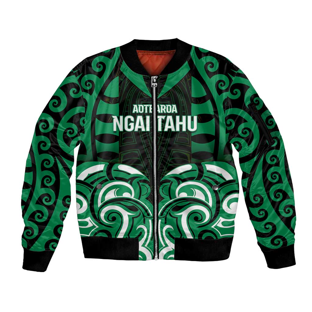 Custom Aotearoa Ngai Tahu Sleeve Zip Bomber Jacket Maori Pattern New Zealand DT05 Unisex Green - Polynesian Pride