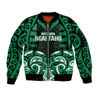 Custom Aotearoa Ngai Tahu Sleeve Zip Bomber Jacket Maori Pattern New Zealand DT05 Unisex Green - Polynesian Pride