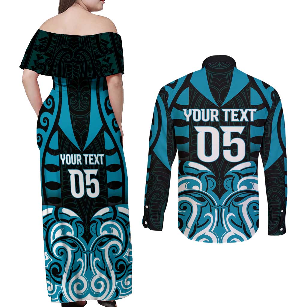 Custom Aotearoa Ngati Porou Couples Matching Off Shoulder Maxi Dress and Long Sleeve Button Shirt Maori Pattern New Zealand DT05 - Polynesian Pride