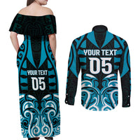 Custom Aotearoa Ngati Porou Couples Matching Off Shoulder Maxi Dress and Long Sleeve Button Shirt Maori Pattern New Zealand DT05 - Polynesian Pride