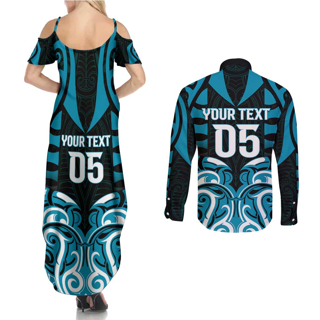 Custom Aotearoa Ngati Porou Couples Matching Summer Maxi Dress and Long Sleeve Button Shirt Maori Pattern New Zealand DT05 - Polynesian Pride