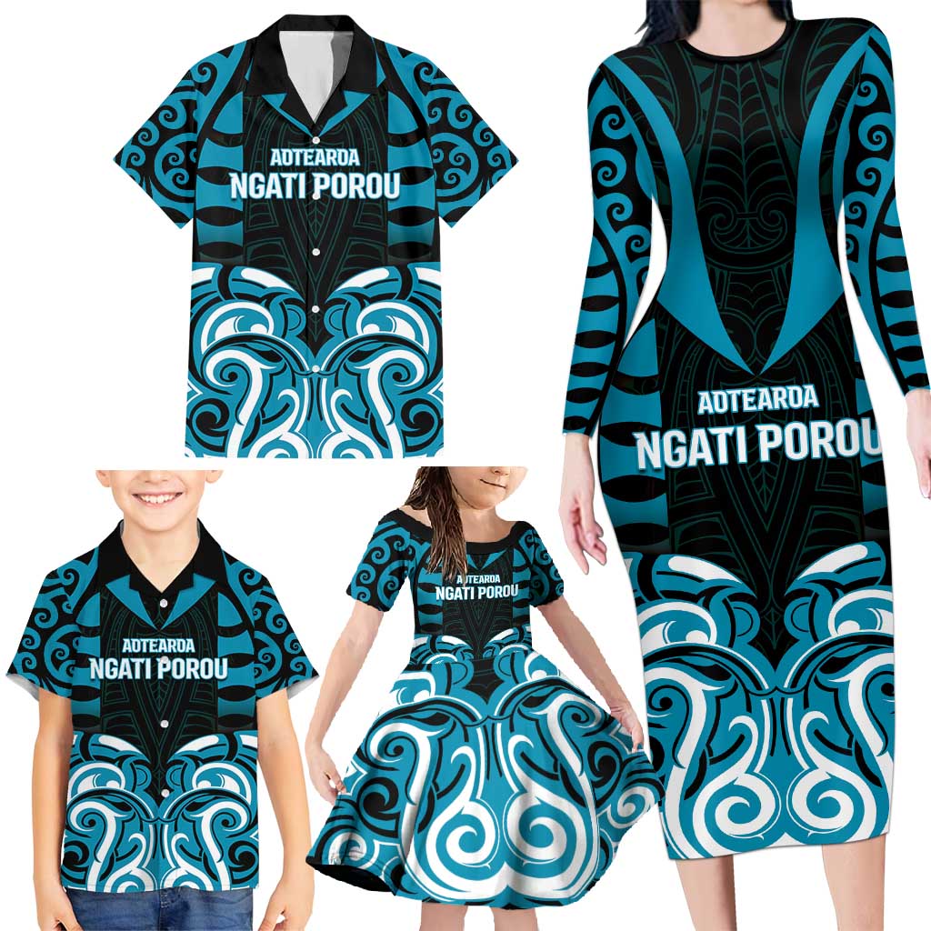 Custom Aotearoa Ngati Porou Family Matching Long Sleeve Bodycon Dress and Hawaiian Shirt Maori Pattern New Zealand - Polynesian Pride