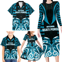 Custom Aotearoa Ngati Porou Family Matching Long Sleeve Bodycon Dress and Hawaiian Shirt Maori Pattern New Zealand - Polynesian Pride