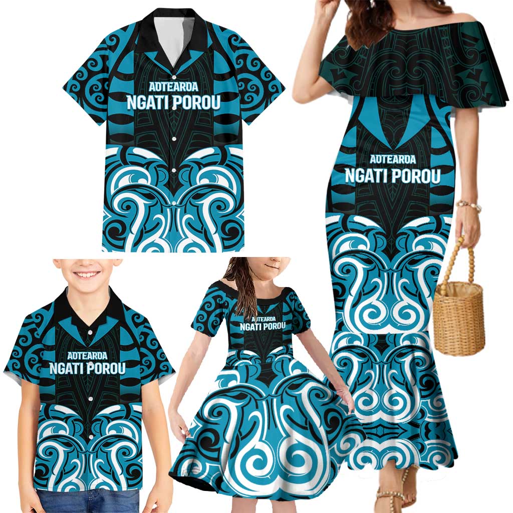 Custom Aotearoa Ngati Porou Family Matching Mermaid Dress and Hawaiian Shirt Maori Pattern New Zealand - Polynesian Pride